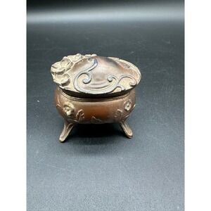 Antique Art Nouveau Footed Metal Trinket Jewelry Box Floral Scroll 1145 Casket